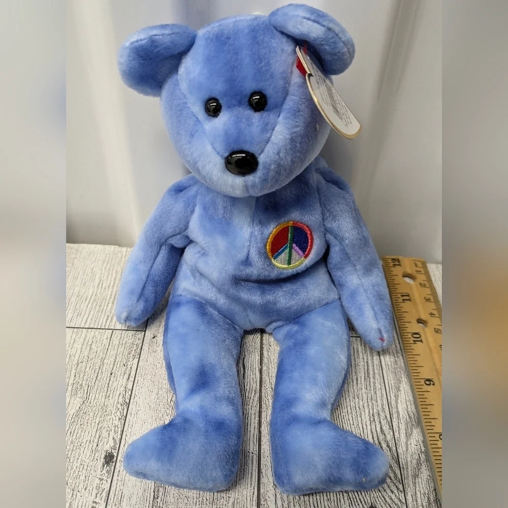 Ty Light Blue Peace Bear Plush